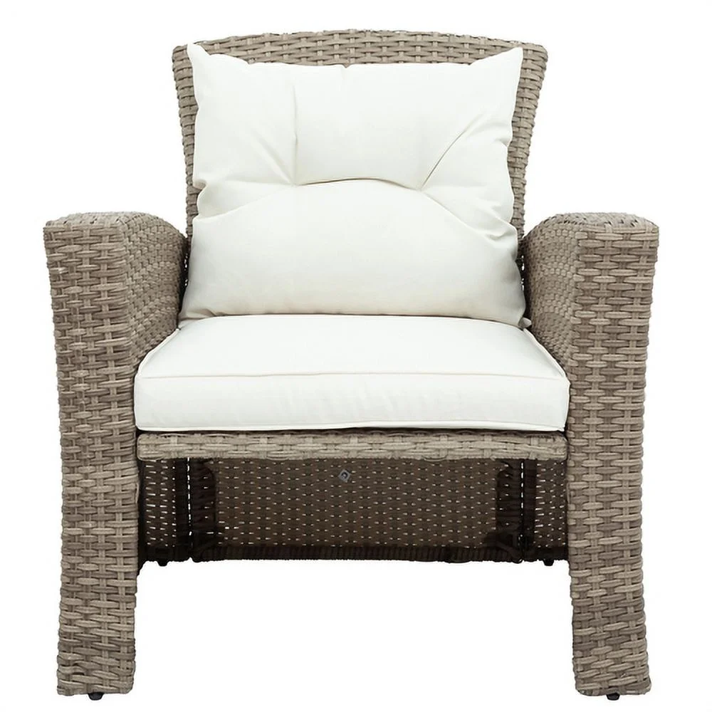 Harper & Bright Designs 4 Pieces Patio Wicker Chair with Ottoman and Coffee Table, Outdoor Rattan Loveseat Sectional Sofa Furniture Set for Garden, Beige Cushions - Image 3