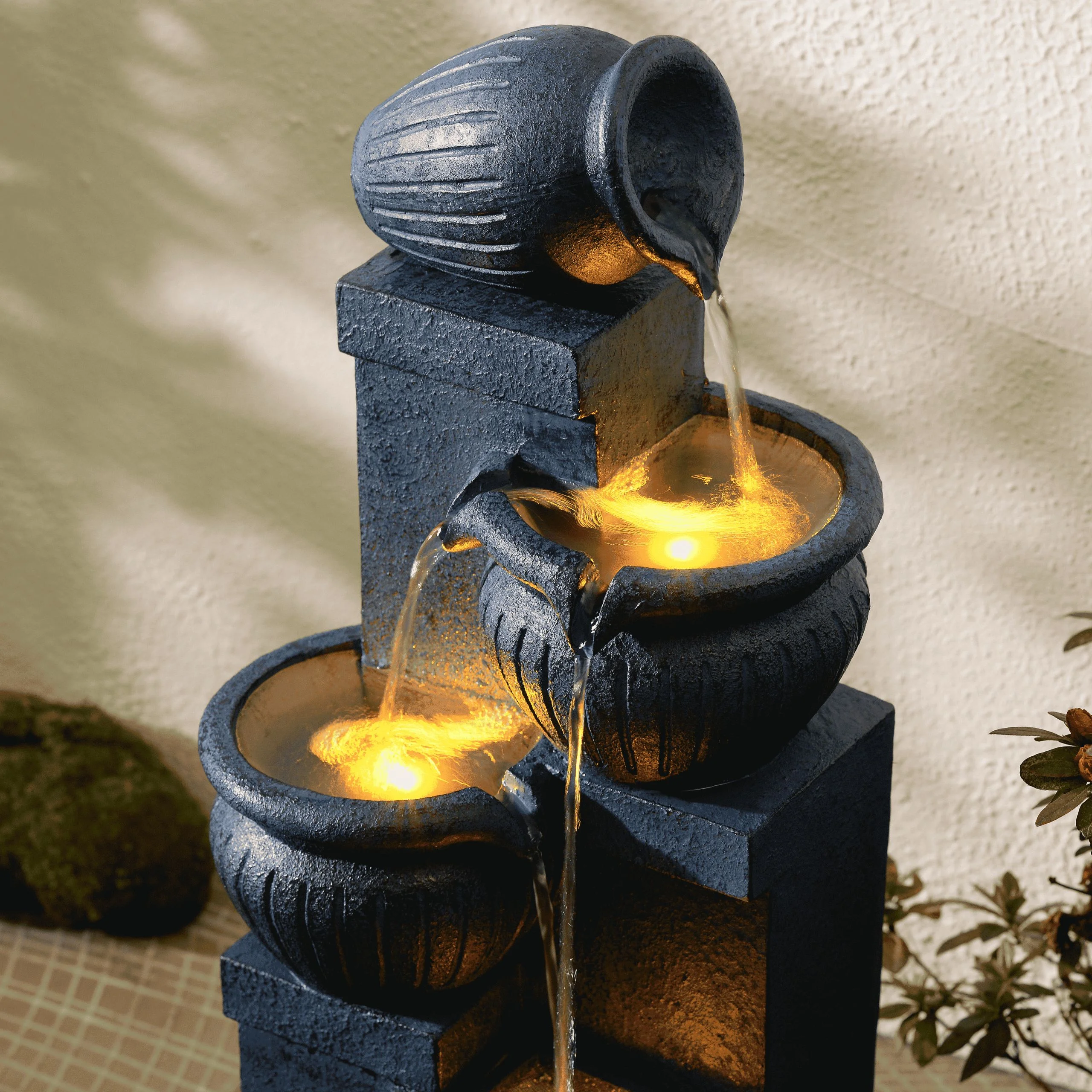 Teamson Home Outdoor Water Fountain with Lights-C 4-Tier Cascading Bowl Design with LED Light & Solar Pump, Solar-Powered Water Fountain Outdoor Garden, Yard, or Patio D-cor, Navy Blue - Image 9