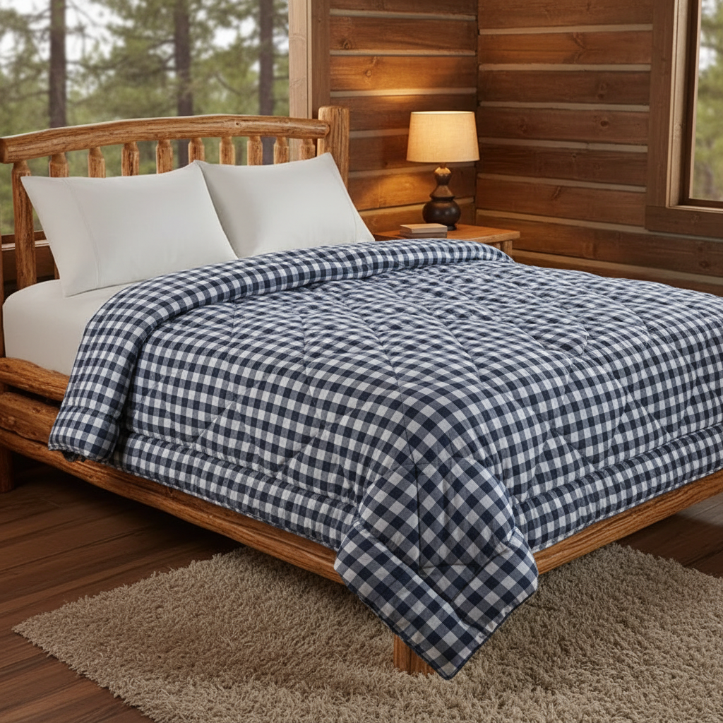 Plaid Printed Polyester Comforter Quilted Bed Breathable Soft Quilted Bedding for Home Bedroom Use