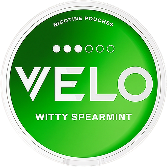 VELO Witty Spearmint 11mg nicotine pouches — Slim Moist can with 20 strong sweet-spearmint pouches