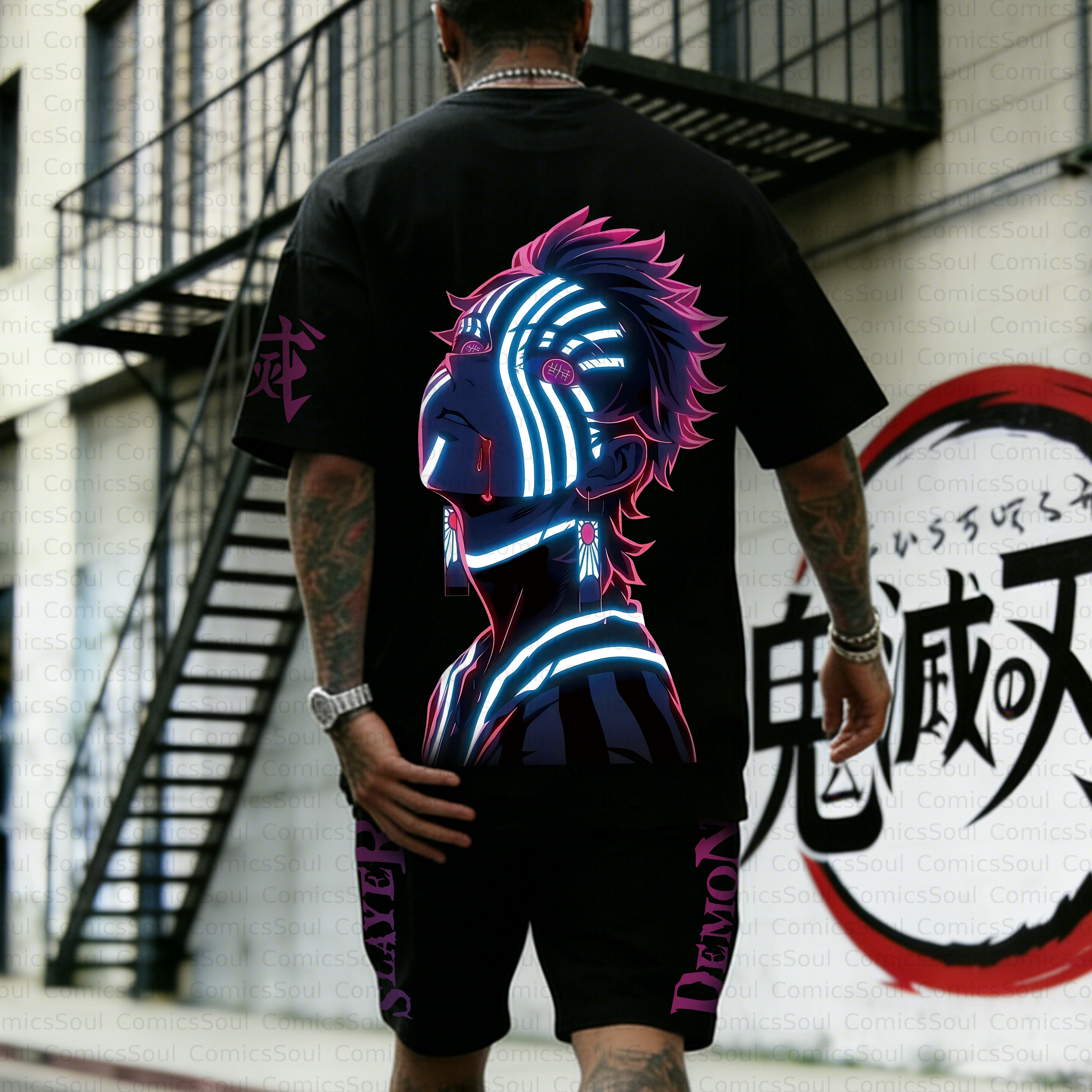 Unisex Anime Inspired Vintage T-shirt& Shorts 2 Pieces Set