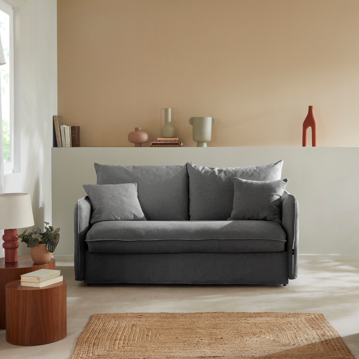 Calicosy - 3-zits slaapbank in stof B185 cm - MIKA - Grijs