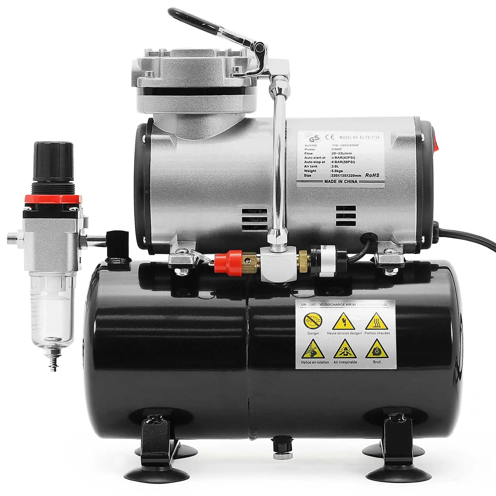 PointZero 1/5 HP Airbrush Compressor with Air Tank, Regulator, Gauge and Water Trap - Quiet Portable Pump - Image 2