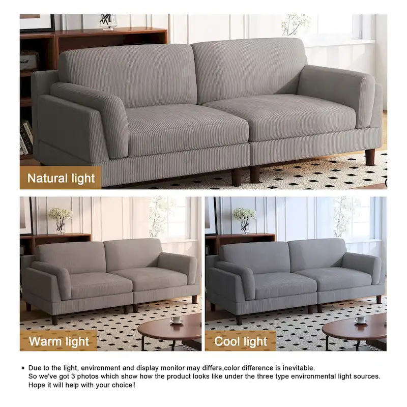 90-Inch Oversized Corduroy Sofa for Living Room with Reversible Cushions