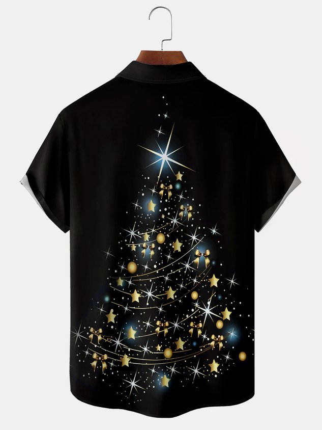 Christmas Tree Chest Pocket Short Sleeve Shirt