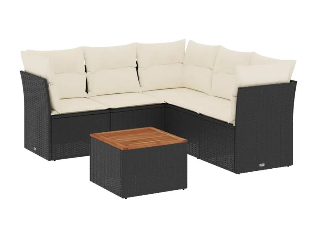 Set de sofás de jardín 6 piezas y cojines ratán sintético negro JYHZ67824