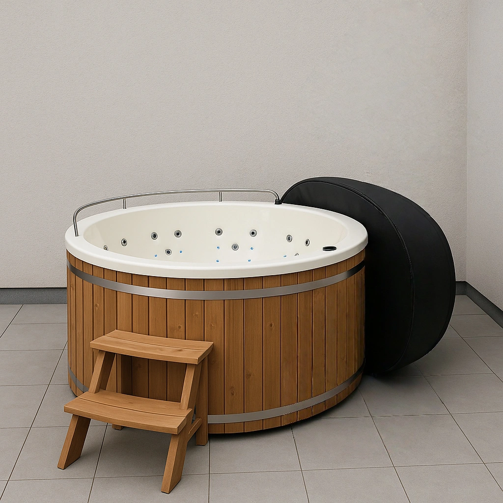 Spa hinchable redondo jacuzzi color madera sintética para interior/exterior Ø180x90 cm