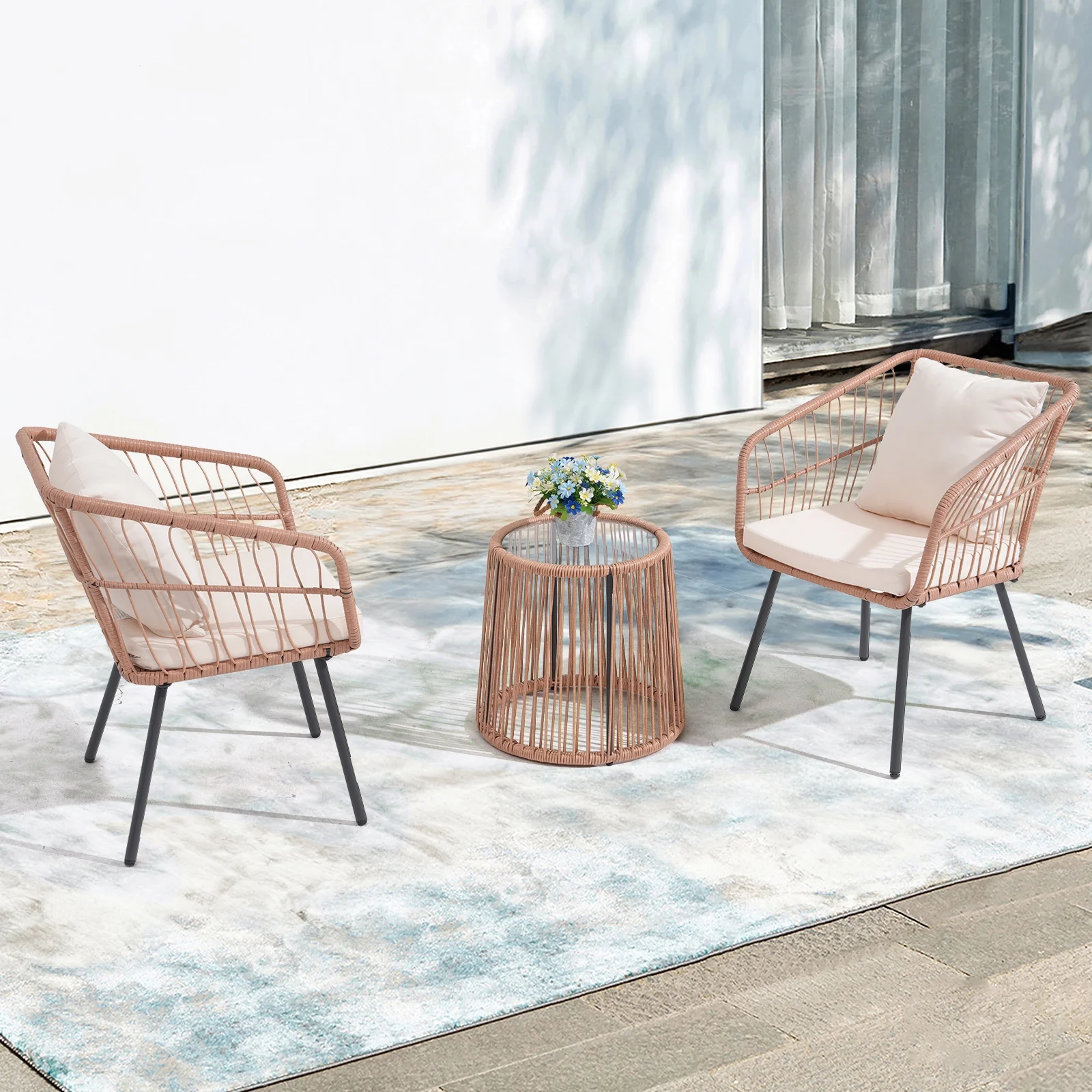 Patio Furniture Set, Betcozy3 Pieces Outdoor Chairs Set with Glass Coffee Table for Garden, Bistro, Porch, Balcony, Backyard - Image 11