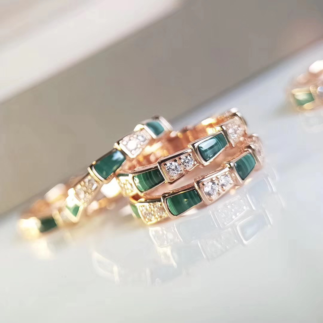 Bvlgari Rose Gold and Malachite Serpenti Viper Ring - Original Replica Club
