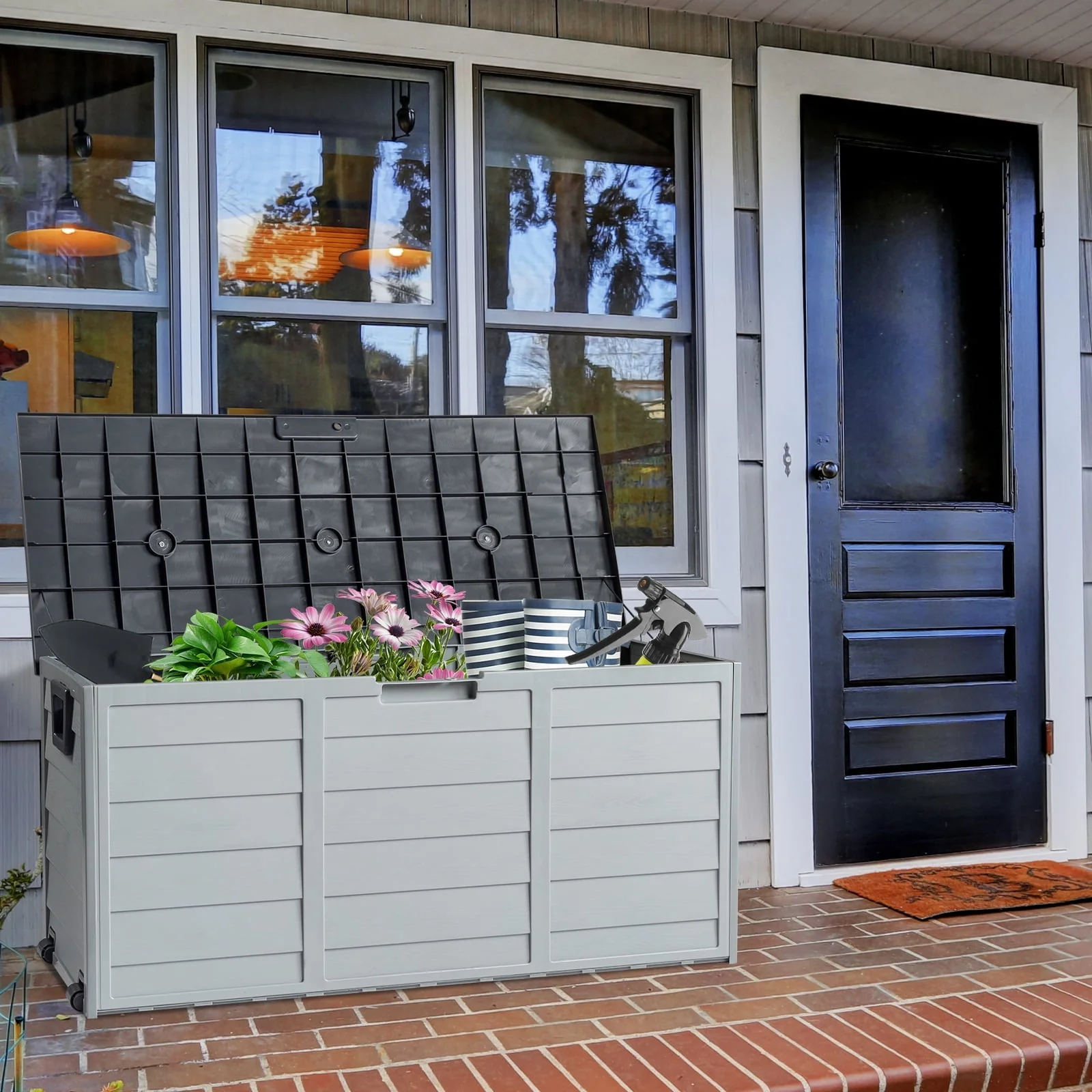 Ktaxon 75gal Outdoor Garden Plastic Storage Deck Box Chest Tools Cushions Toys Black