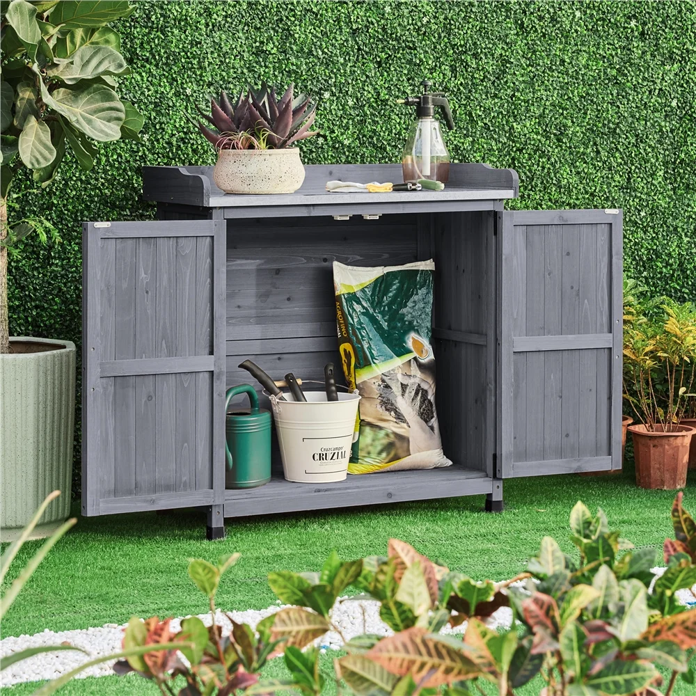 Renwick Garden Potting Bench Table with Cabinet, Brown - Image 13