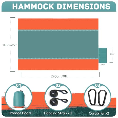 Lightweight Portable Nylon Parachute Hammock, Durable Compact Backpacking Hammock for Outdoor Camping & Hiking Trips
