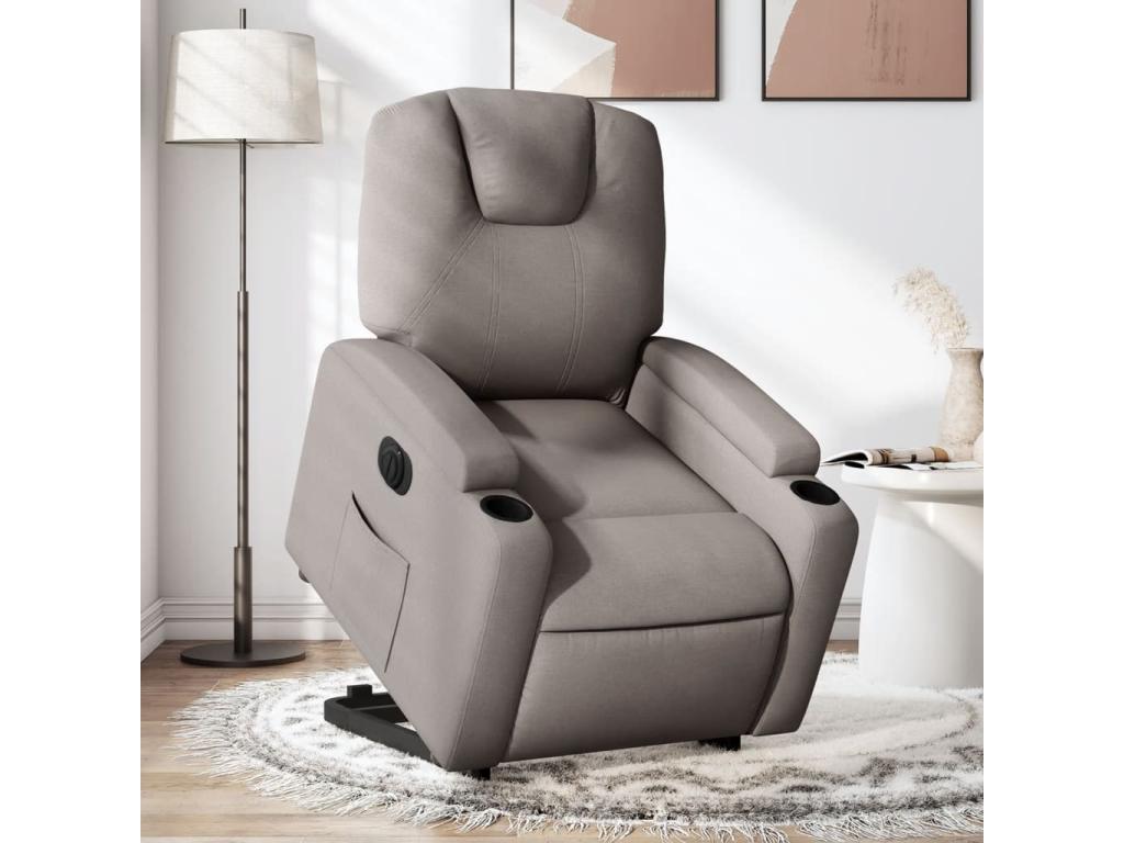 Sillón eléctrico reclinable elevable de tela gris taupe