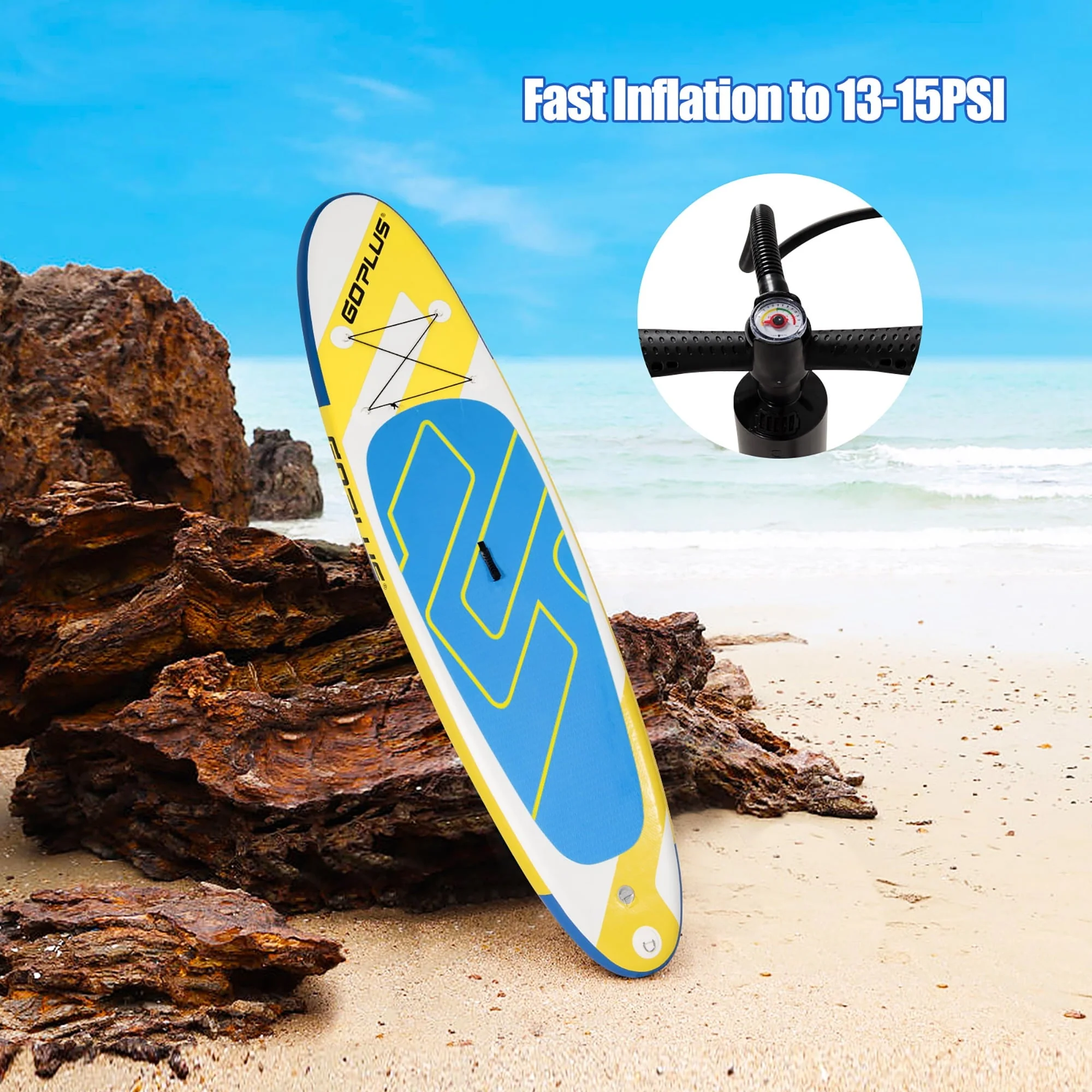Goplus 11ft Inflatable Stand Up Paddle Board 6'' Thick W/Leash Backpack Aluminum Paddle Yellow - Image 2