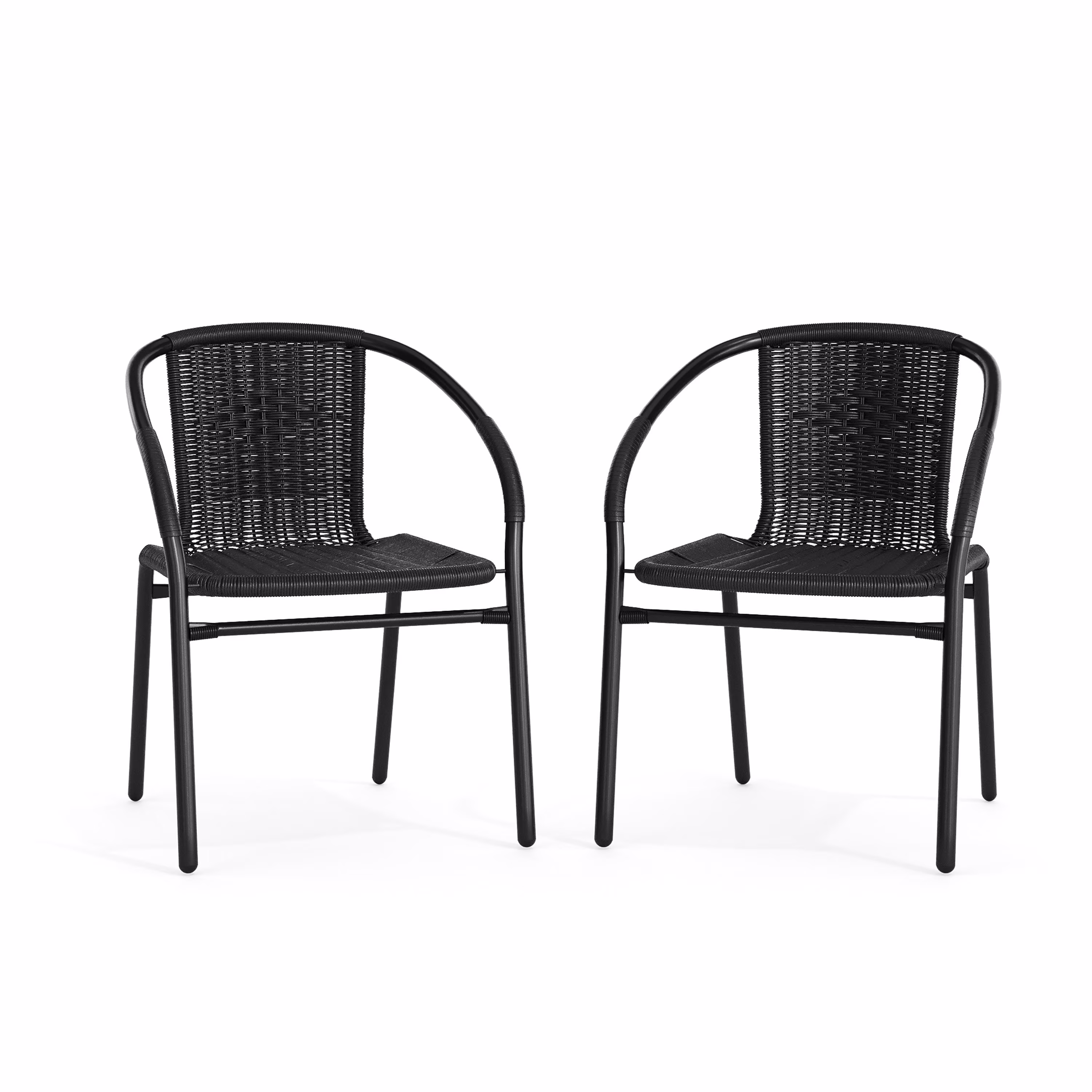 Emma + Oliver Indoor/Outdoor Stacking Rattan Restaurant Patio Chairs, Set of 2, Gray