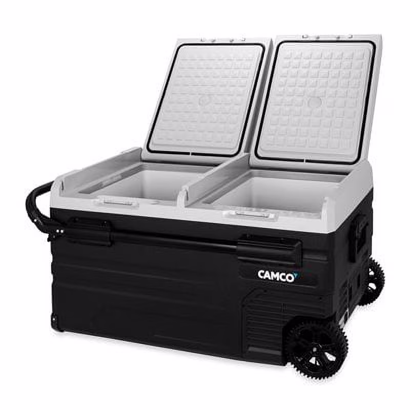 Camco CAM-750 75-Liter Portable Compact Fridge/Freezer | Features Bluetooth Capable Remote Access & 2 Compartments w/Dual Zone Cooling | Adjusts from -4- F to 68- w/2 Cooling Modes ECO & MAX (51520)