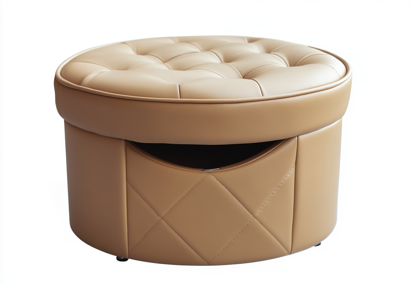 Reposapiés redondo de cuero beige