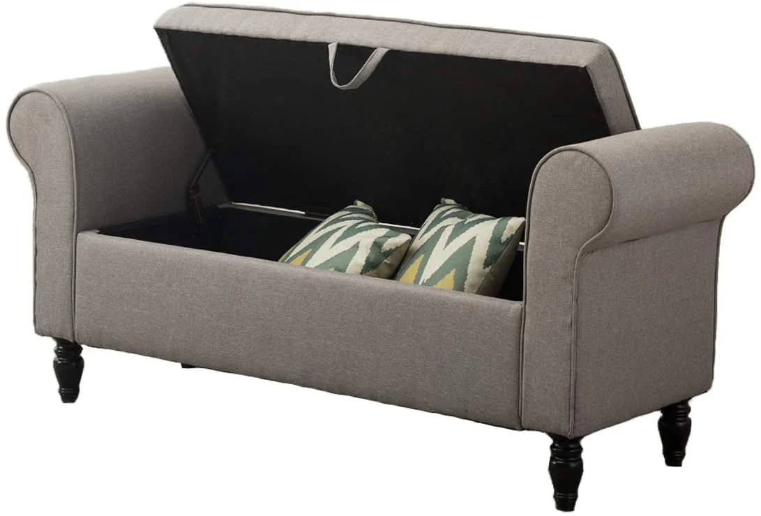 Andeworld Storage Bench with Arms Upholstered Bench Settee for Bedroom Living Room Gray - Image 6