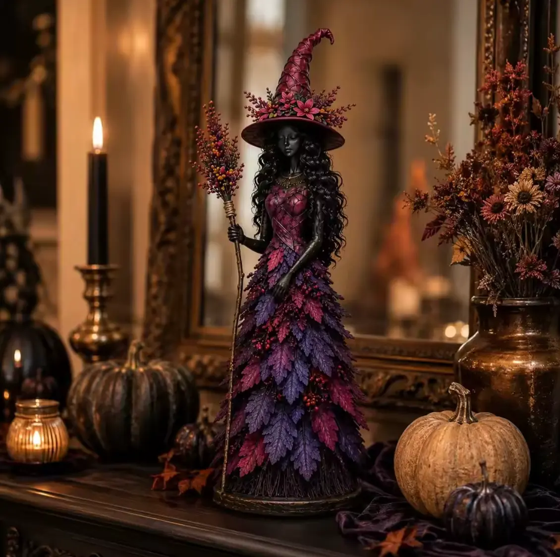LeafWitch™ Autumn Figurine - Handcrafted Leaf & Berry Witch Statue - Image 5 LeafWitch™ Autumn Figurine - Handcrafted Leaf & Berry Witch Statue - Image 5