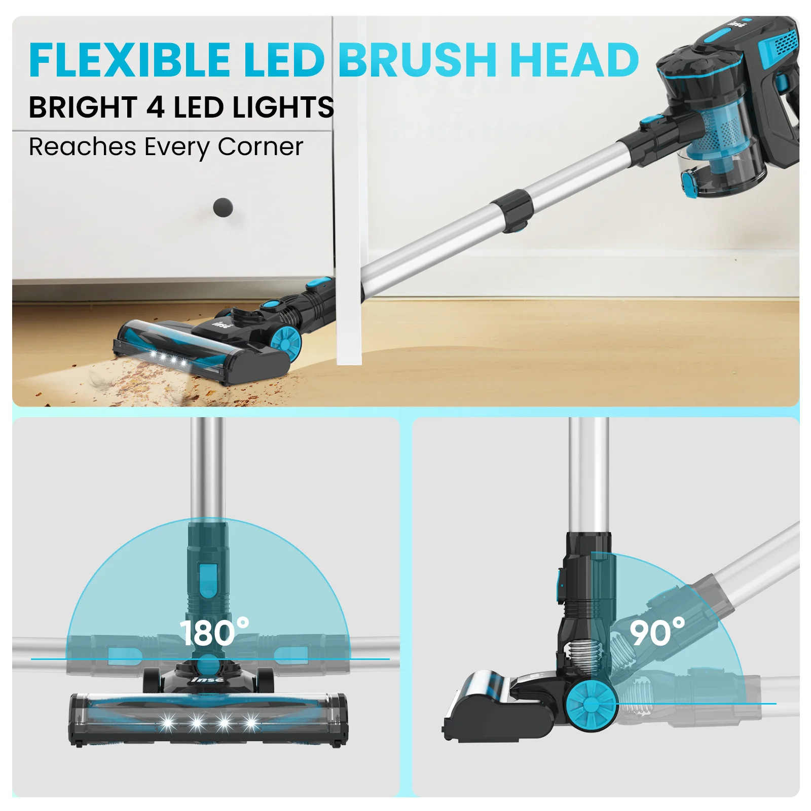 INSE Cordless Vacuum Cleaners, 6-in-1 Lightweight Stick Vacuum for Hardwood Floor Carpet Pet Hair, V770 - Image 10
