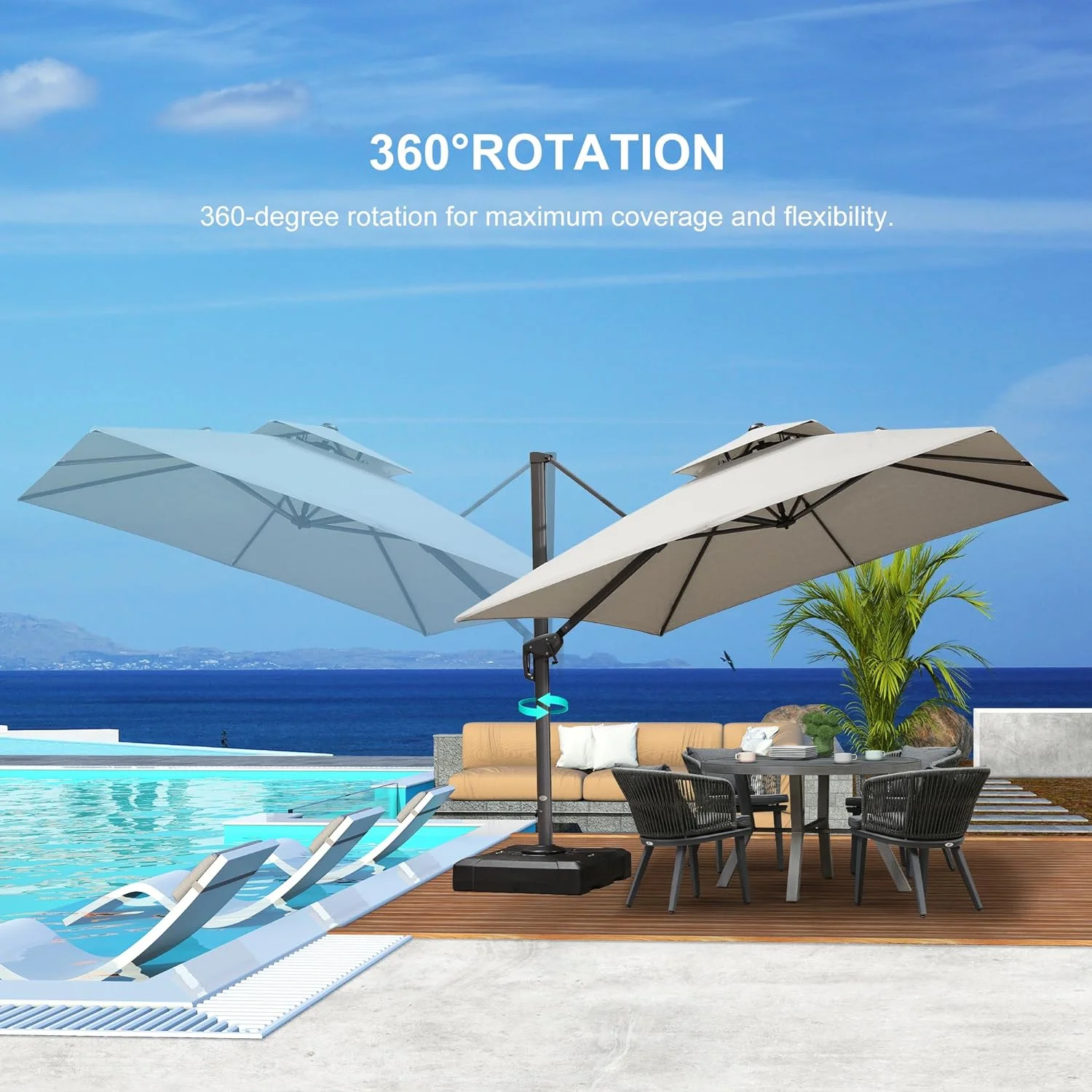 PURPLE LEAF Outdoor Cantilever Umbrella 10' X 13' Rectangle Umbrella Large Patio Umbrella Windproof Heavy Duty Hanging Offset Umbrella for Garden Outdoor Pool, Dark Grey - Image 46