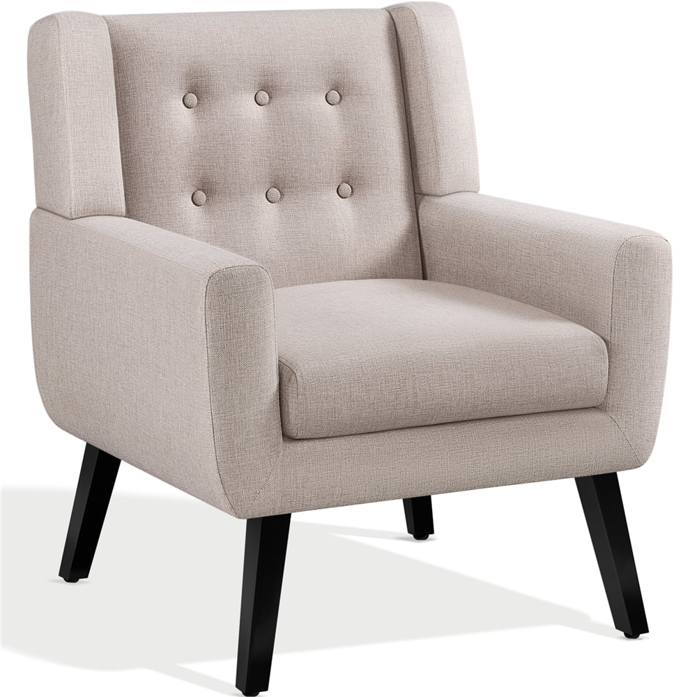 Topeakmart 2PCS Modern Upholstered Accent Armchair with Solid Wood Legs for Living Room, Beige - Image 5