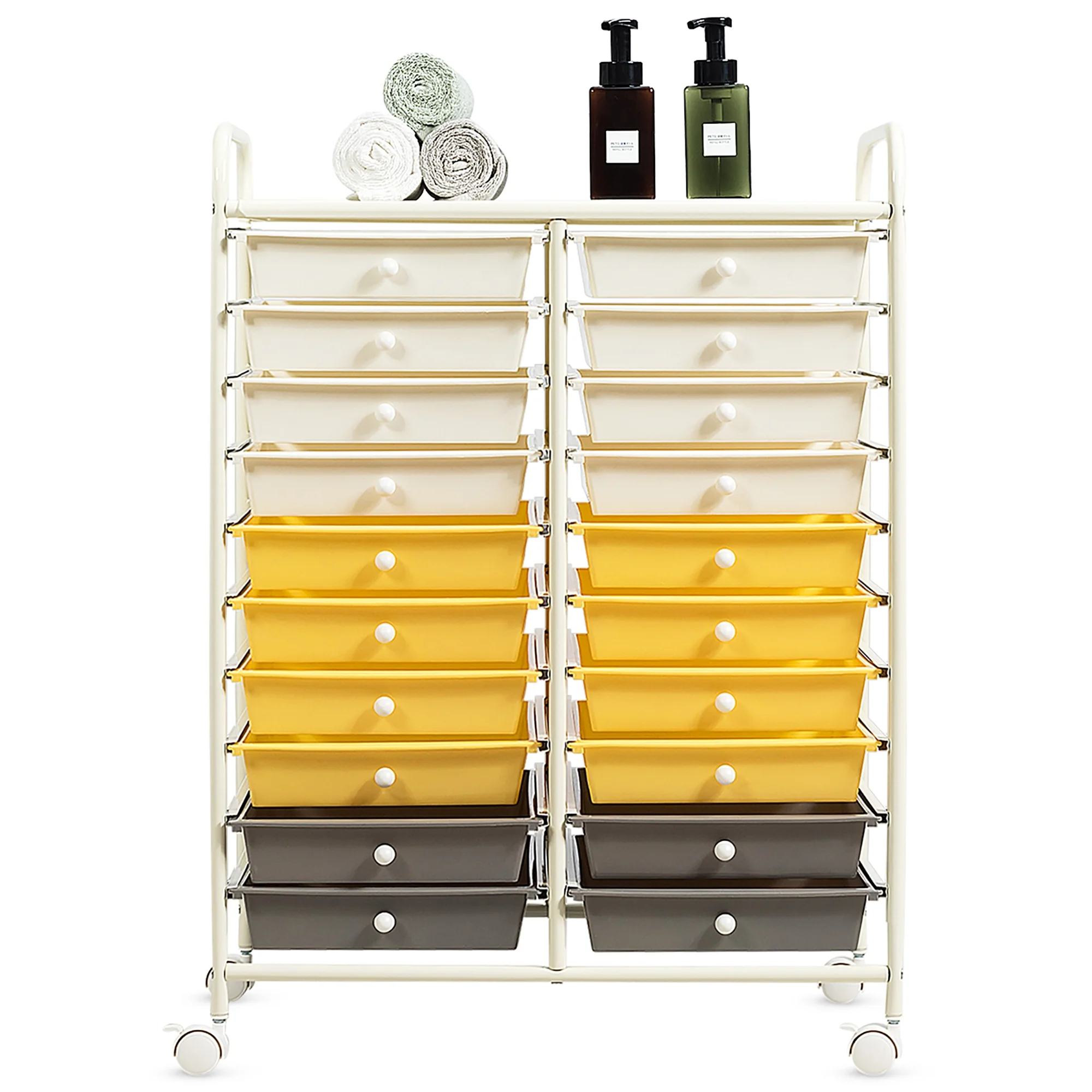 Costway 20 Drawer Rolling Storage Cart Tools Scrapbook Paper Office School Organizer Yellow - Image 20