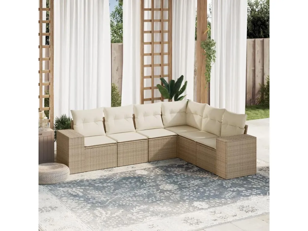 Juego de sofás jardín con cojines 6 piezas ratán sintético beige bwaq99689