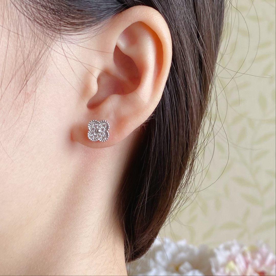 VCA Full Diamond Vintage Alhambra Earrings - Original Replica Club