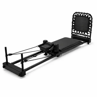 Folding Pilates Reformer Exercise Machine Black Steel Home Workout Equipment 86 x 21 x 26 in