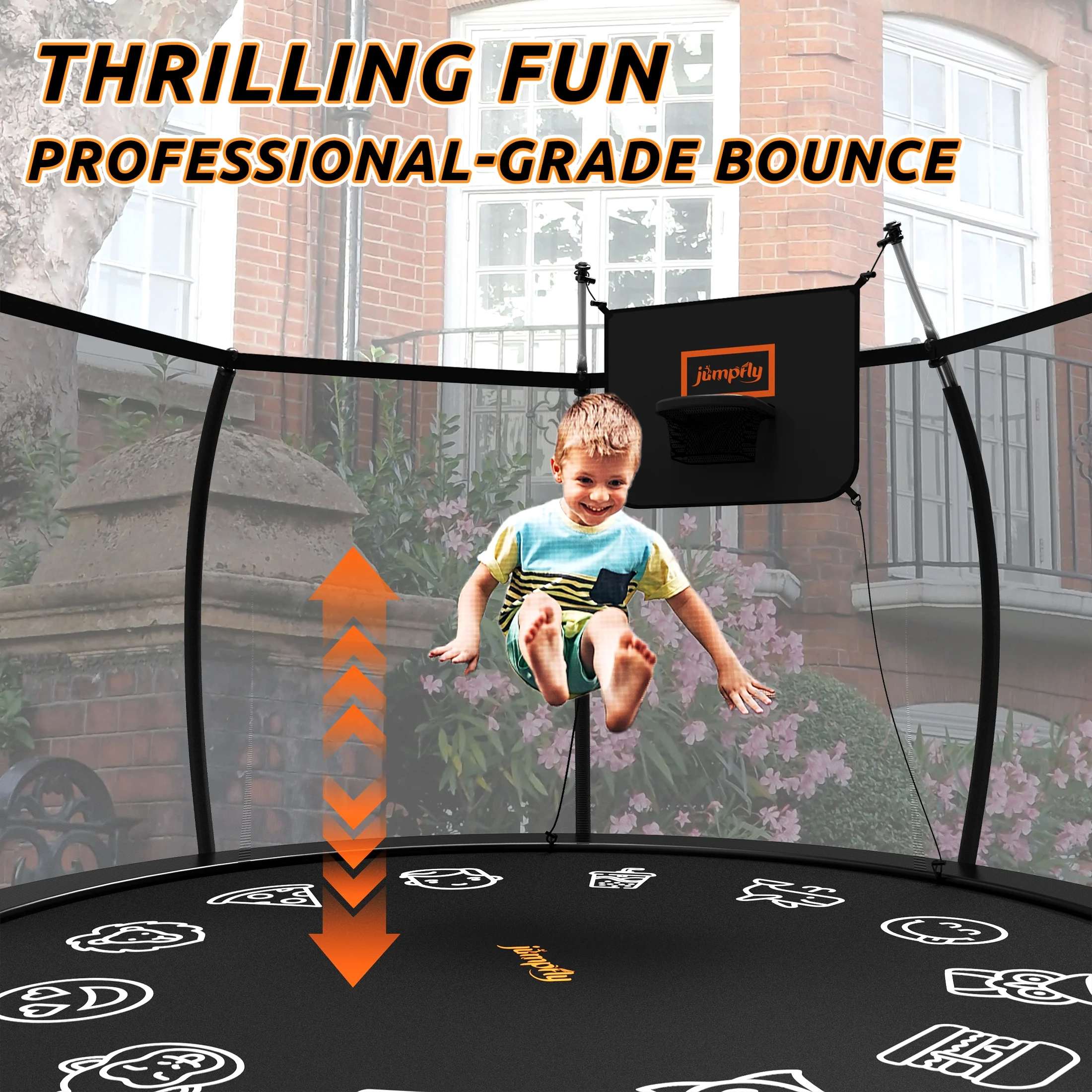 Jumpfly Trampoline 10FT Trampoline with Basketball Hoop-Curved Poles Reinforced Recreational Trampolines with Enclosure And Ladder-Outdoor Trampoline for Kids - Image 3