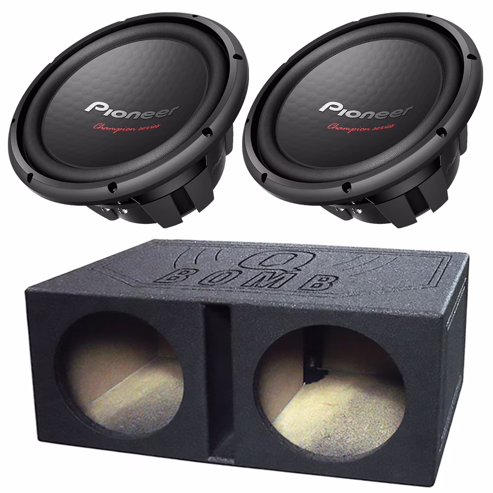 2 - Pc. Pioneer TS - W312D4 12" Car Dual 4 - Ohm Subwoofer + Qpower QBOMB 12" Dual Subwoofer Enclosure Box Bundle