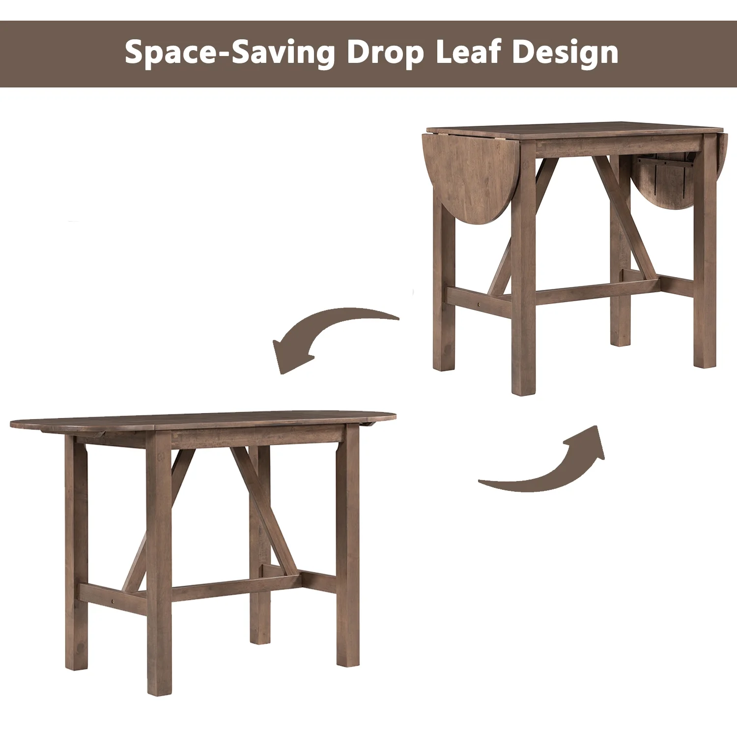 Harper & Bright Designs 3 Piece Wood Folding Dining Table Set Drop Leaf Table with 2 Padded Counter Height Dining Chairs for Small Place, Brown - Image 5