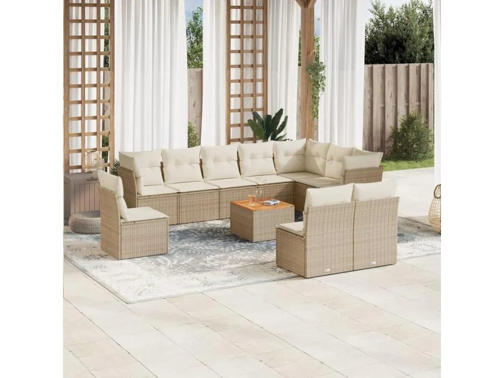 Set de sofás de jardín 11pzas con cojines ratán sintético beige 45220kbta
