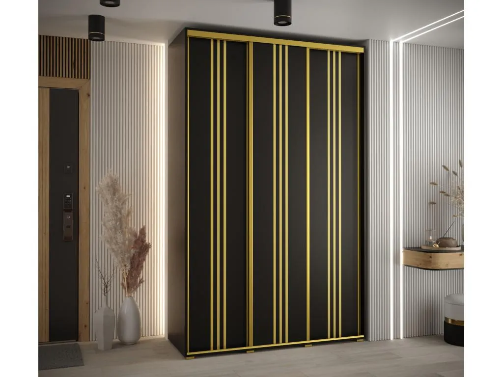 ARMARIO Alkifurniturees 6 DE PUERTAS CORREDERAS 235.2/160/45 3 puertas (Negro/Negro/Oro) NJMS96208