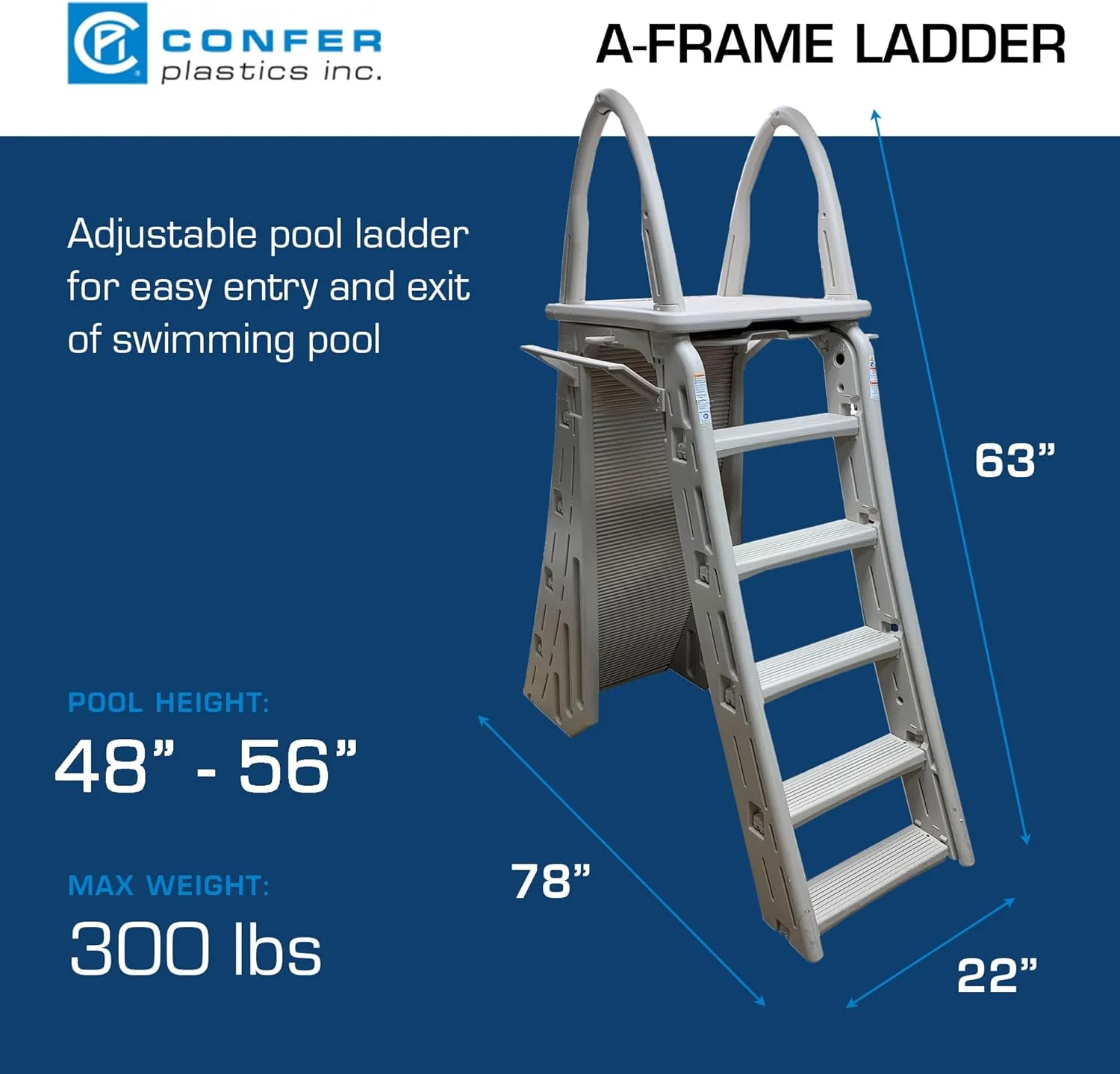 confer plastics a-frame 7200 above ground adjustable pool roll-guard safety ladder - Image 7