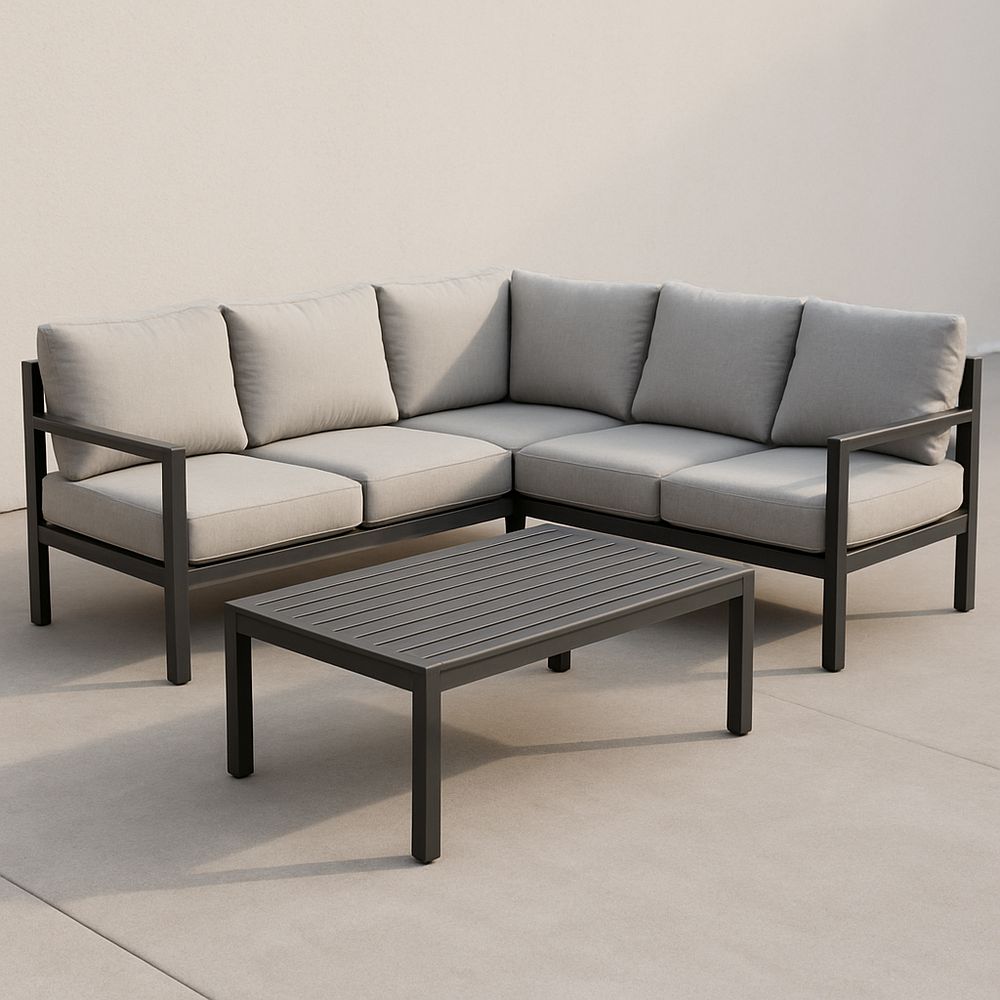 Conjunto de sofá gris claro 200x75x70 cm y mesa 100x60x40 cm, incluye montaje