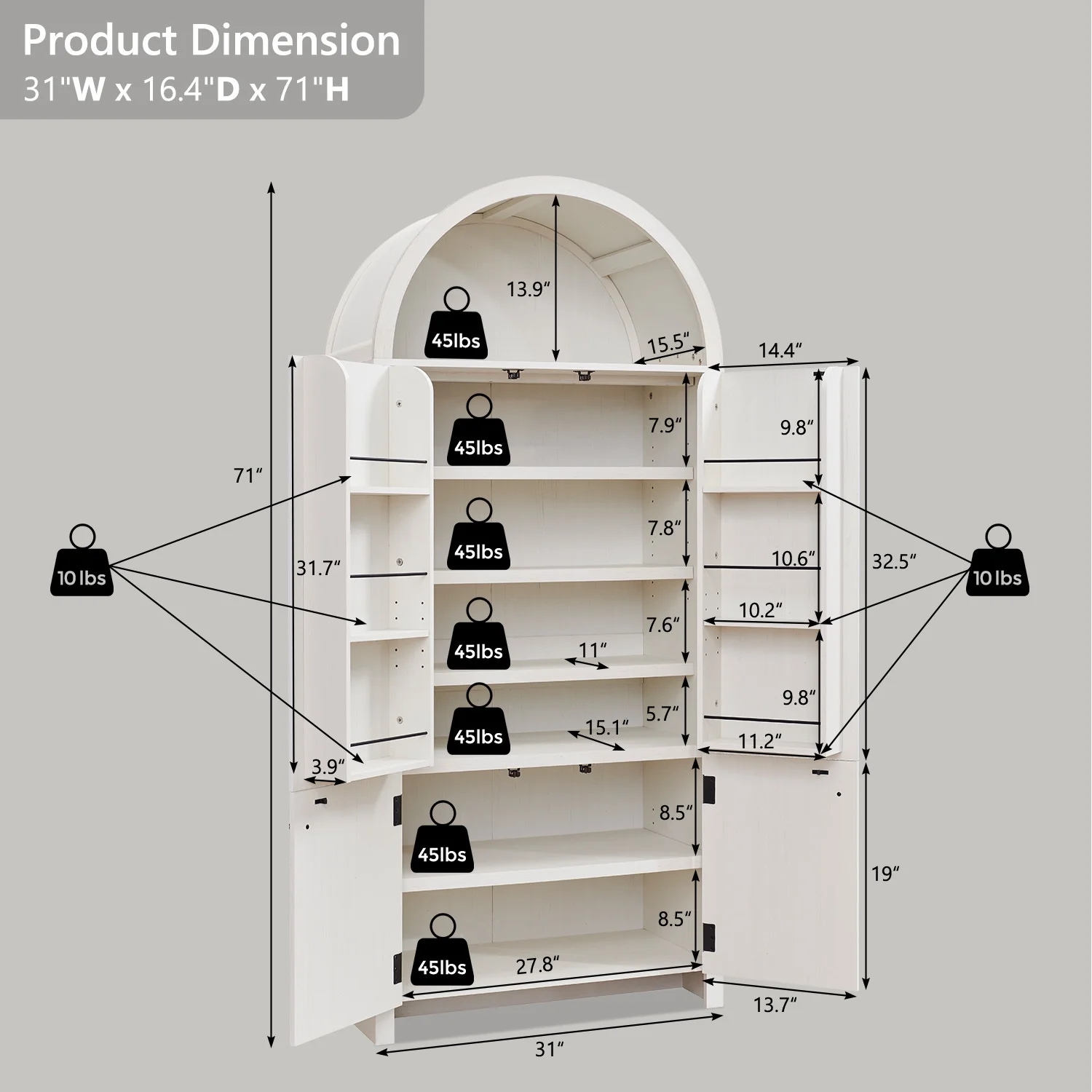 IFGET 71" Tall Arched Kitchen Pantry Storage Cabinet, Large Storage Cabinet with Adjustable Shelves, Pantry Cabinet for Kitchen, Dining Room - Image 23