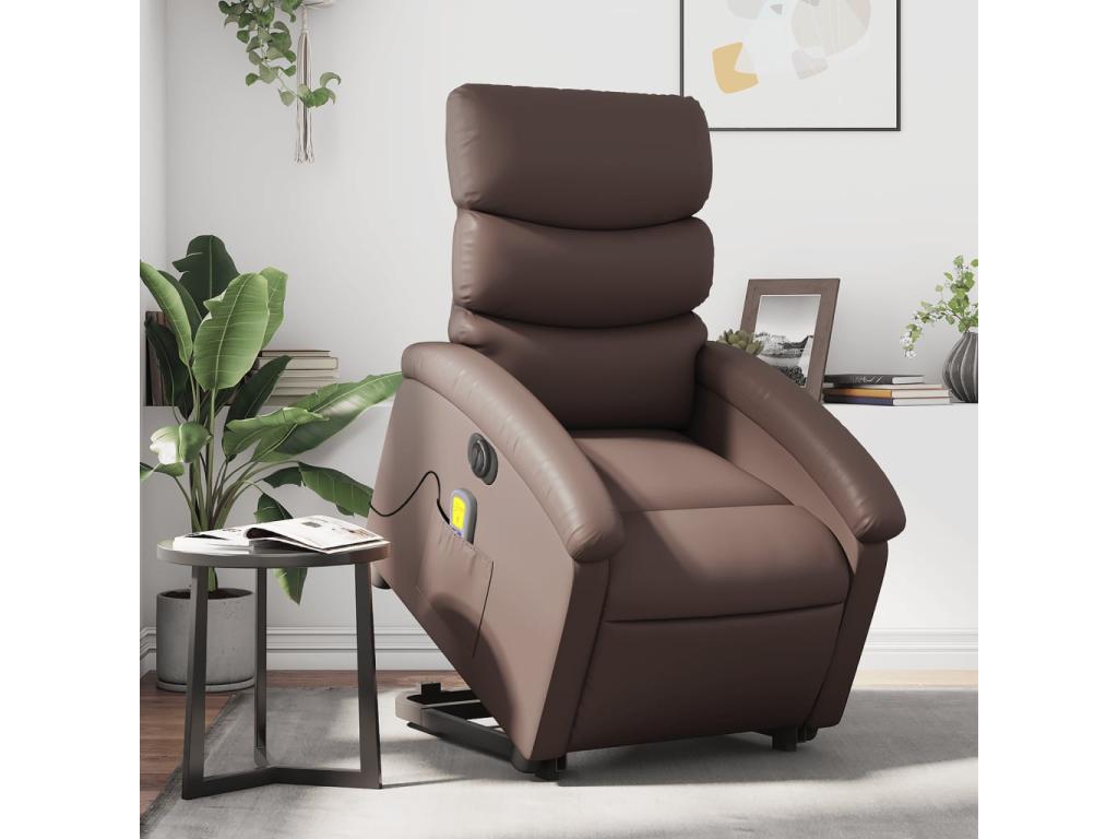 Sillón de masaje elevable eléctrico cuero sintético marrón