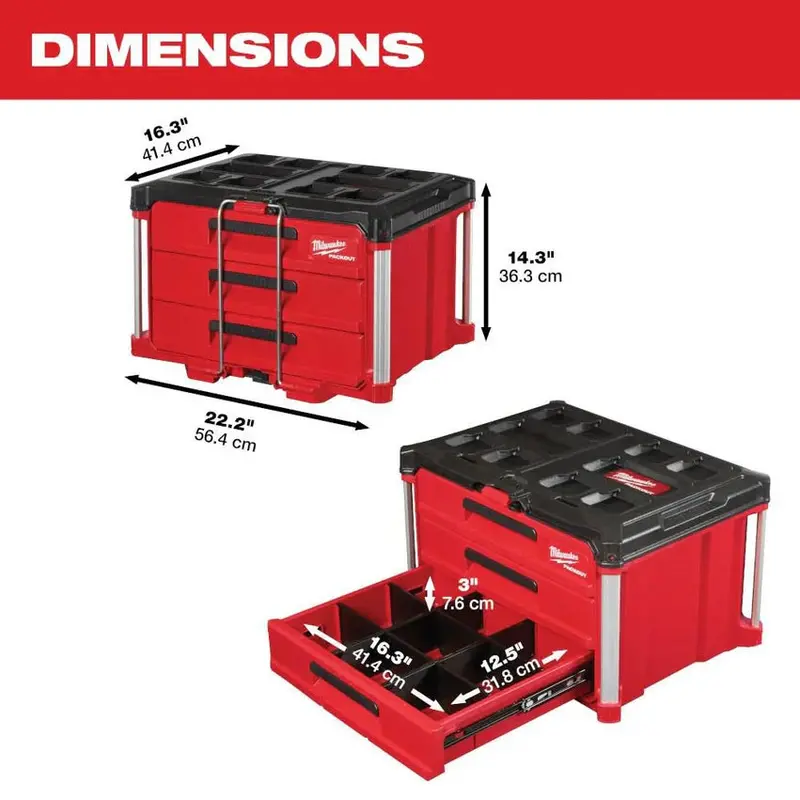Milwaukee PACKOUT 3-Drawer Rolling Tool Box, 50 lbs Capacity - 48-22-8443 - Image 3 Milwaukee PACKOUT 3-Drawer Rolling Tool Box, 50 lbs Capacity - 48-22-8443 - Image 3