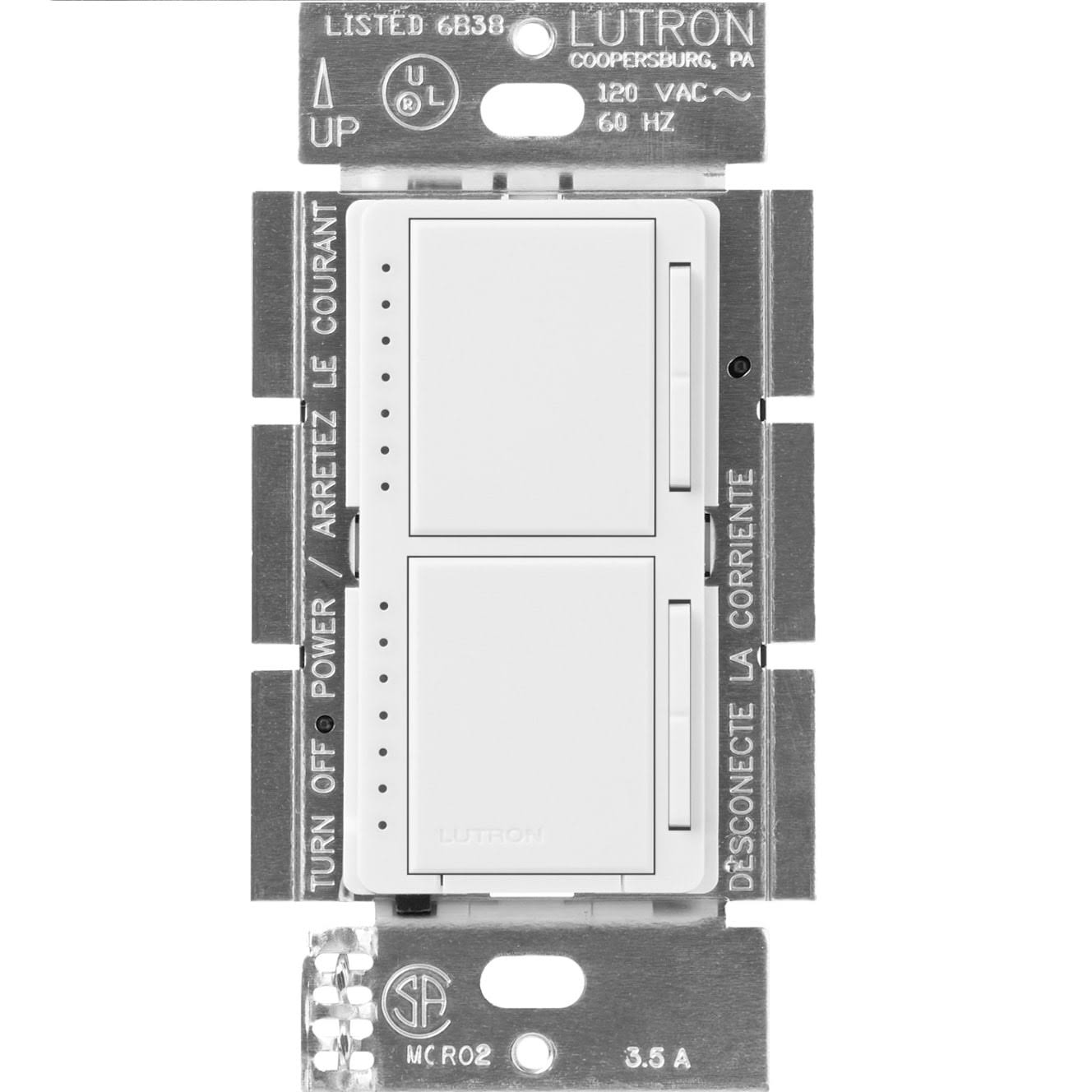 Lutron MA-L3L3-WH Maestro Dual Dimmer 300W Single Pole White