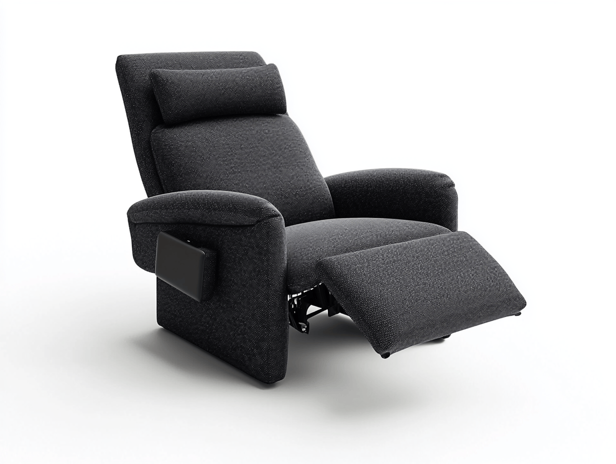 Sillón reclinable tapizado en tela negra con mecanismo ajustable 92x88x105cm