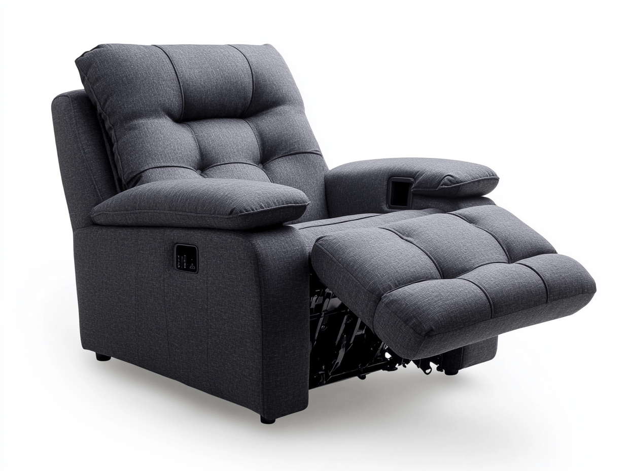 Sillón reclinable con acolchado grueso en tela negra y funciones eléctricas