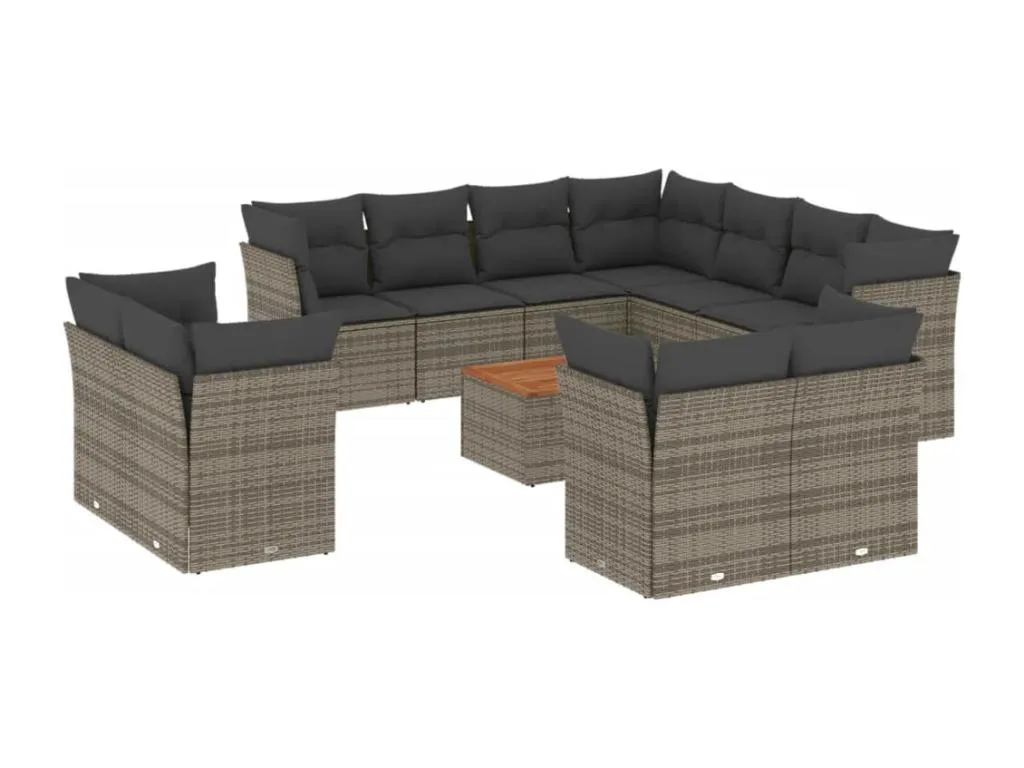 Set de sofás de jardín 12 piezas con cojines ratán sintético gris kkek04644
