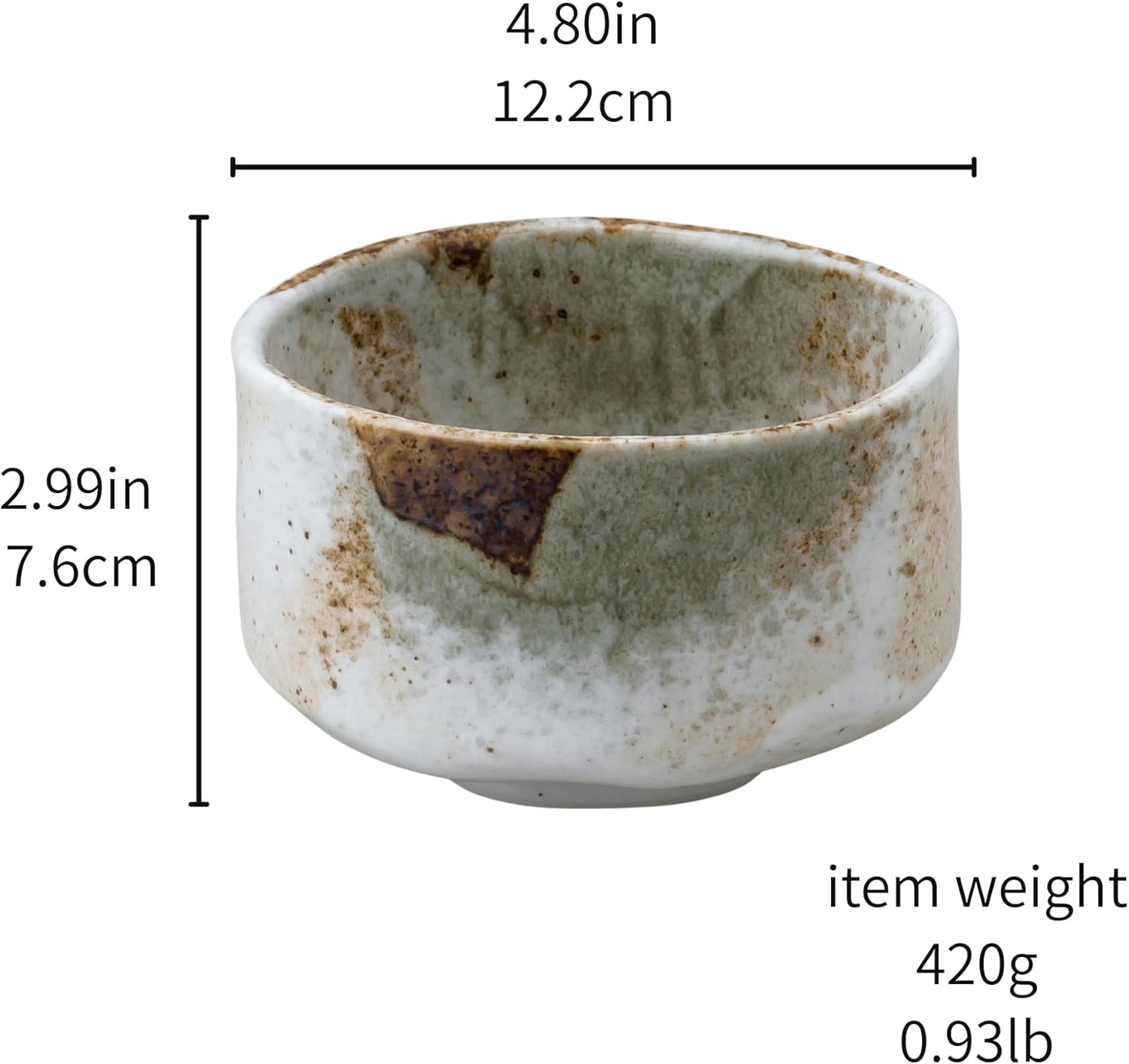 Ceramic Matcha Tea Bowl Authentic Japanese Tea Ceremony Pottery, Mino Ware Made in Japan, Yukishino Snow