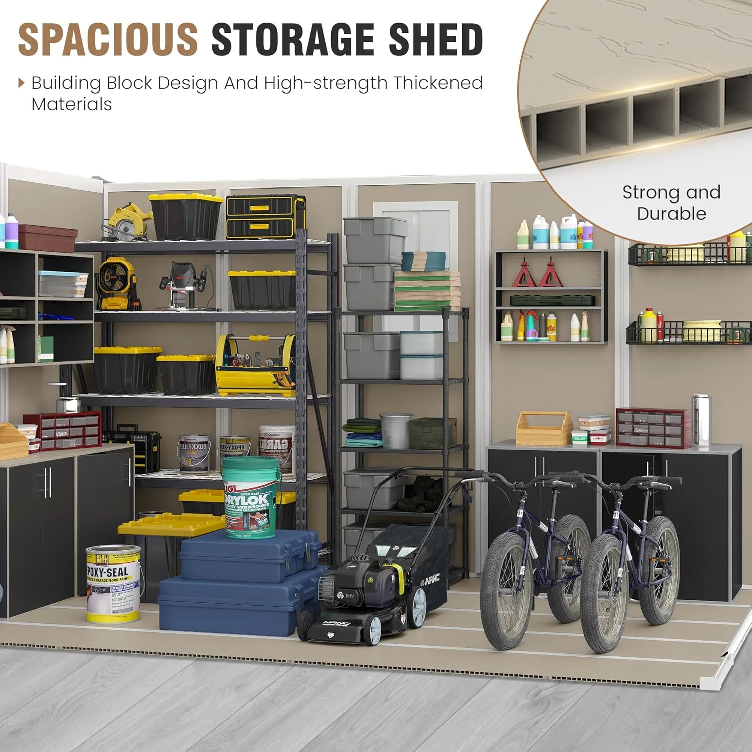 ELPOSUN Outdoor Storage Shed 6x4.5 ft, Resin Outside Sheds & Outdoor Storage Plastic for Trash Can, Bike, Lawnmower, Generator, Tool Shed with Lockable Door for Backyard, Lawn, Patio, Grey & White - Image 26