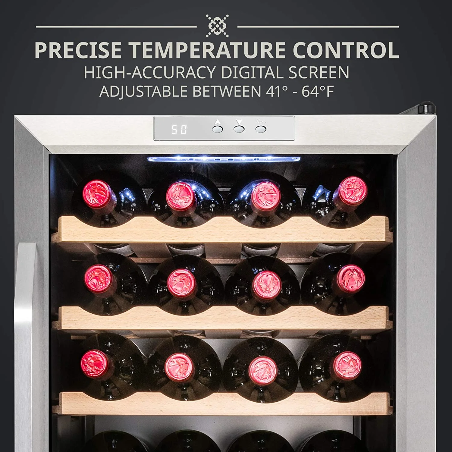 Ivation 24 Bottle Compressor Wine Refrigerator, Freestanding Wine Cooler with Lock, Stainless Steel - Image 7