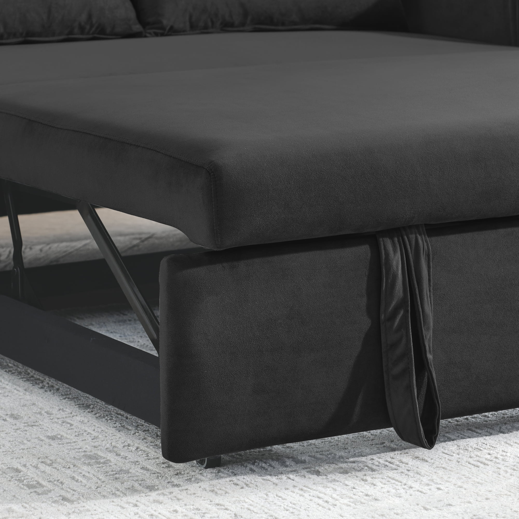 Convertible Sofa Bed,3 in 1 Sleeper Sofa with 2 Pillows and Adjustable Backrest for Living Room Office,Black - Image 4