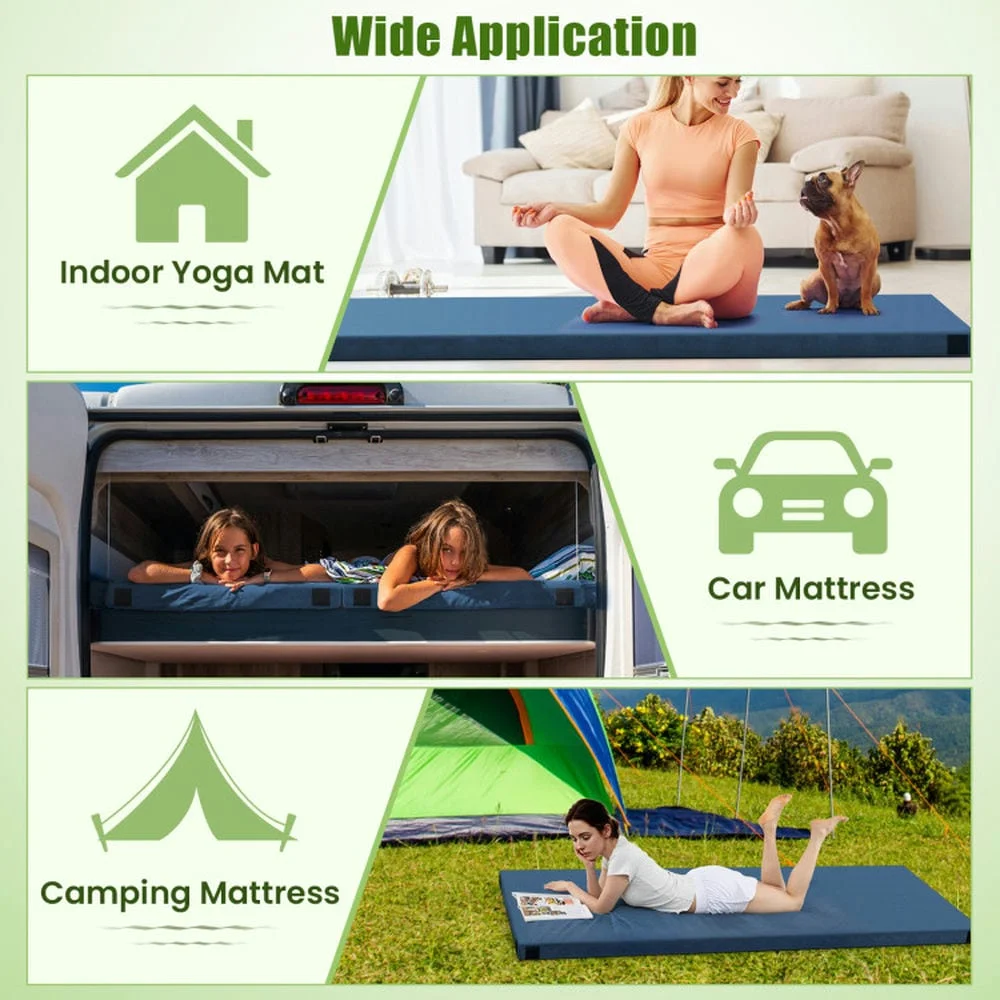 Spaco Foldable Camping Mattress with High Density Foam Cushion and Anti-slip Bottom, Air Mattresses & Sleeping Bags for Outdoor as Garden, Yard, Navy - Image 9