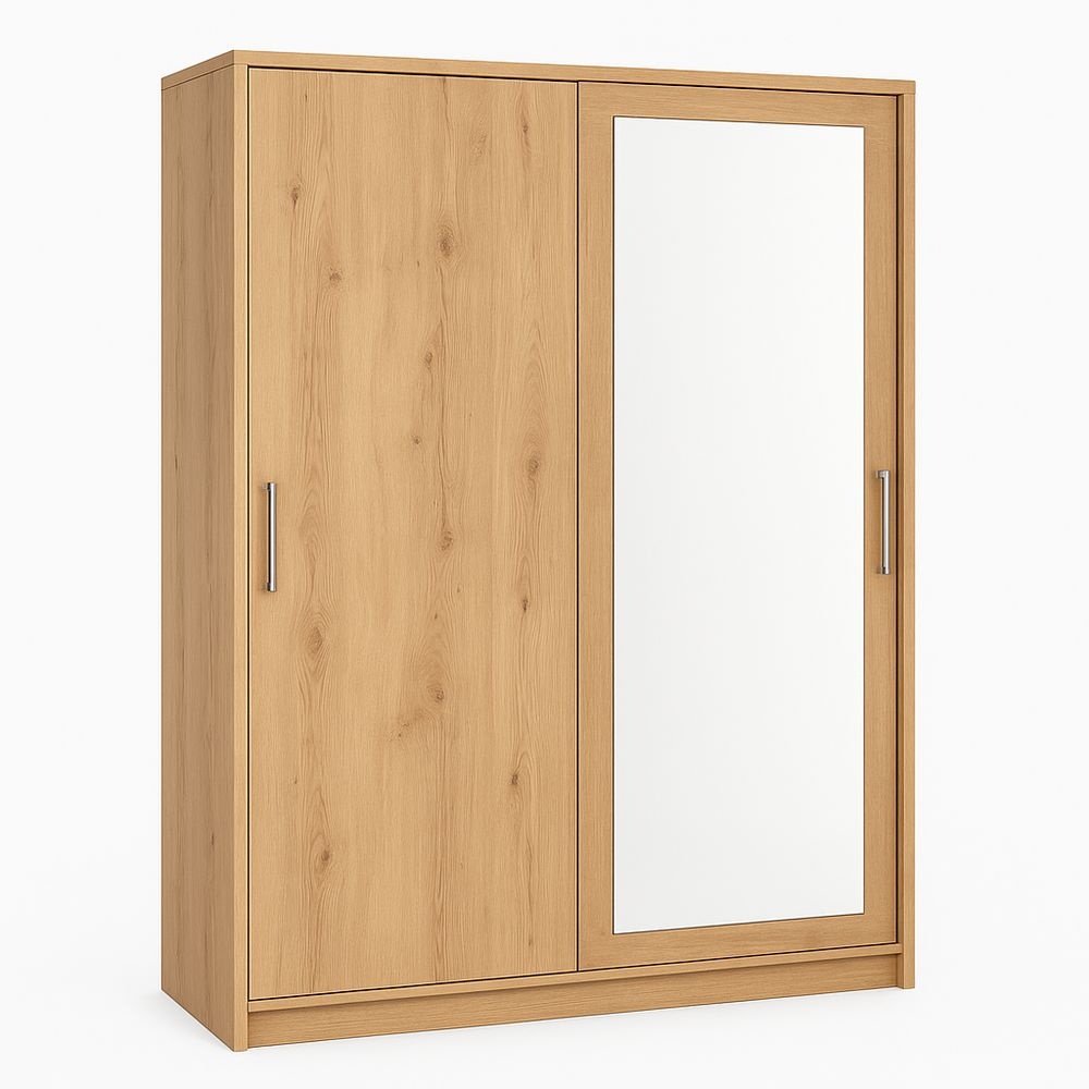 Armario Madera Puertas Correderas Espejo Dormitorio 200x60x215cm Roble